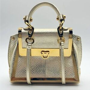 Salvatore Ferragamo Sofia Top Handle Crossbody Gold Mini Snake Skin Bag
